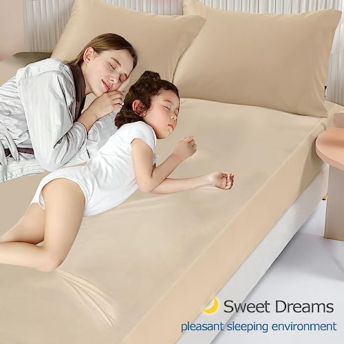 Sufdari Waterproof Mattress Protector Small double(4FT),122x190cm Mattress Cover for Bed,30cm Deep Pocket Fitted Sheet Style Mattress Protector with Elastic Rubber Band-Light Tan - Image 2