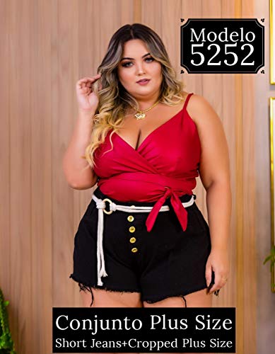 Conjunto Plus Size Grande [Short Jeans Plus + Blusa Plus] Coleção Bella Plus Leminsk Deluxe (Tamanho