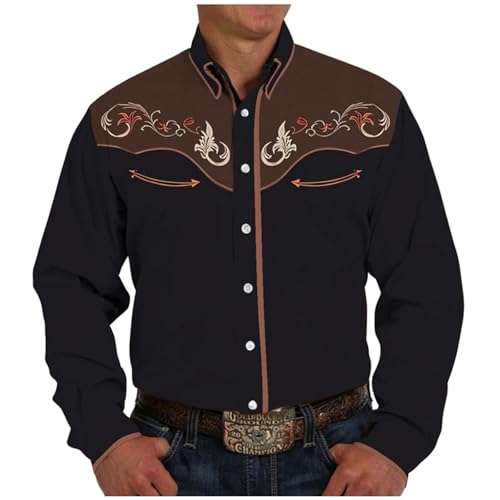Générique Chemise Cowboy Western pour Homme - Chemise Homme Manches Longues Vintage - Chemises Country - Chemisette Grande Taille Africaine Style - Hippie -...
