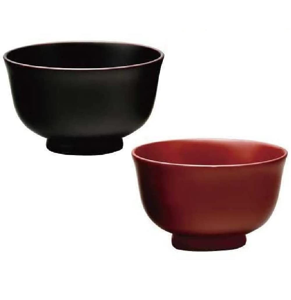 Amazon.co.jp: 会津漆器 夫婦汁椀 溜・朱 3.8 羽反 一富作 ペア 夫婦椀