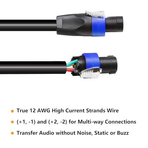 Image of HBU 20 Feet 1-Pack Speakon Cable - 4 Wire Type Speak-ON Male to Bare Cables | Compatible Neutrik NL4FC, Twist Lock, NL4 Speaker Cable, Tour Grade, Chuchero, Tweeters, Mids 4 Pole Wiring