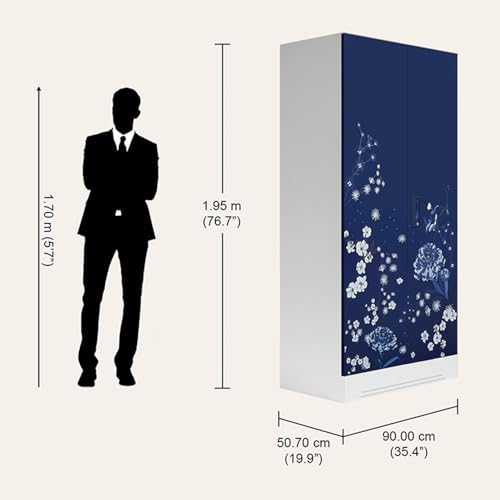 Image of Interio by Godrej Wardrobe Slimline 2 Door Steel Almirah (Digital Printed Midnight Blue and Matte Alpine White) Wardrobe for Clothes, 1 Year Warranty, Locker, 4 Shelves