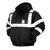 sesafety Reflective Jacket for Men, High Visibility Jackets, Safety Jackets for Men, Hi Vis Construction Bomber Jackets Waterproof with Pockets and Zipper, Black Bottom, Class 3