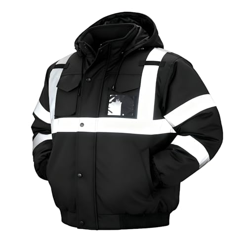 Image of sesafety Reflective Jacket for Men, High Visibility Jackets, Safety Jackets for Men, Hi Vis Construction Bomber Jackets Waterproof with Pockets and Zipper, Black Bottom, Class 3