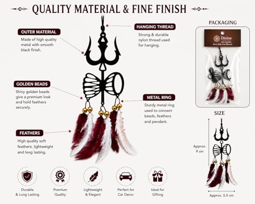 Image of Acrylic Dream Catcher Car Hanging Ornament with Purple and White Feathers - Rear View Mirror Decor for Cars, Spiritual Wall Hanging Decoration for Home, Office and Gift Use (TRISHUL-DAMARU-001)