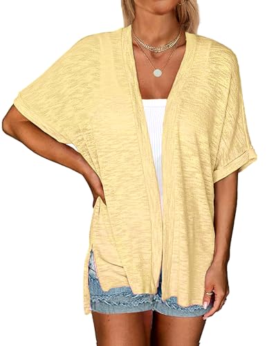 Image of Yekaty Lightweight Cardigans for Women Casual Summer Short Sleeve Cardigan Open Front Beach Coverups 2026