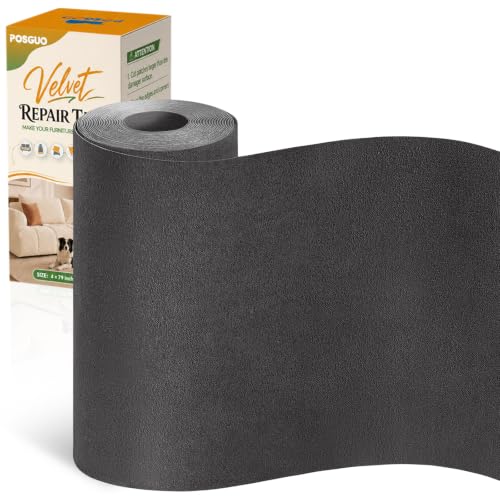 Self Adhesive Couch Patch Repair Fabric Velvet Tape Dark Gray, 4 x 79 Inch - image 1