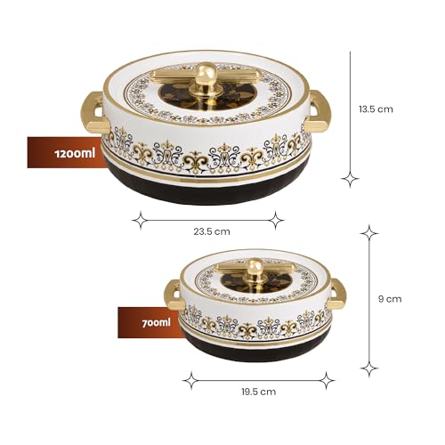 Image of SELVEL Elegance Casserole | Advanced PU Insulation | Elegant Design Hot Pot | Hot Case Keeps Food Hot & Fresh for Hours | Serve Chapati, roti, Biryani and More (Royal Coral Black, Set Of 2 (1200 Ml & 700 Ml))