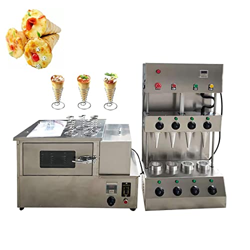 INTSUPERMAI Commercial Hand-held Pizza Cone Maker Forming Machine 4 Dies + Electric Rotational Pizza Cone Oven with 12 Stainless Steel Cone Bases for Restaurant Commercial Use 110V