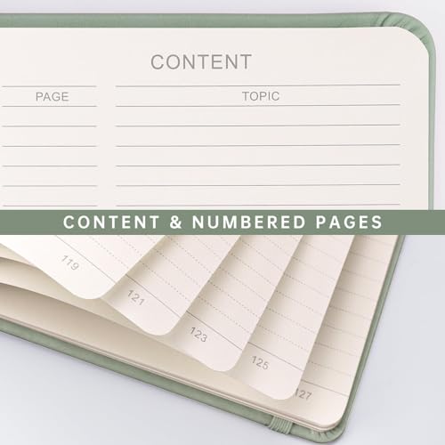 Image of AHGXG Lined Journal Notebook, 192 Numbered Pages, A5 Size (5.7'' x 8.3'') | for Men & Women, Journaling, Writing, Work & Office, Leather Hardcover, 100 GSM Thick Paper (Light Green)