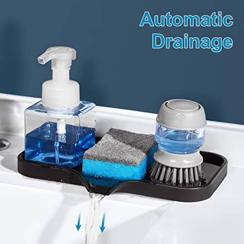 Image of SUBEKYU Silicone Kitchen Soap Tray, Sink Tray for Kitchen Counter /Soap Bottles, Sponge Holder and Organizer with Drain Spout, Black, [Size: 9.5 x 5 inch]