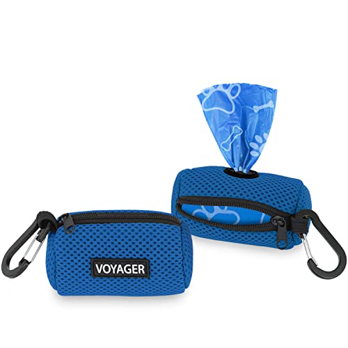 Image of Best Pet Supplies Dog Poop Bag Holder Leash Attachment with Reusable Dispenser for Travel, Walking, Park, and Outdoor Use, Durable with Clip-On - Royal Blue, Pack of 2, Mesh Dispenser w /30 Bags