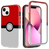 SupBo Case for iPhone 13 - Anime Cartoon Kawaii Red&White Ball Pattern Hard PC and Inner Silicone Hybrid Dual Armor Defender Case for Apple iPhone 13