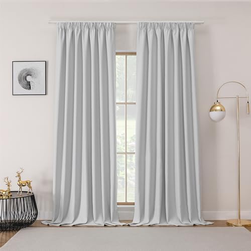 Joydeco Cortinas Opaca Termicas Aislantes Frio y Calor An 132 x Al 245 Gris Blanquecino 2 Piezas Cinta Fruncidora Riel para Salon Dormitorio