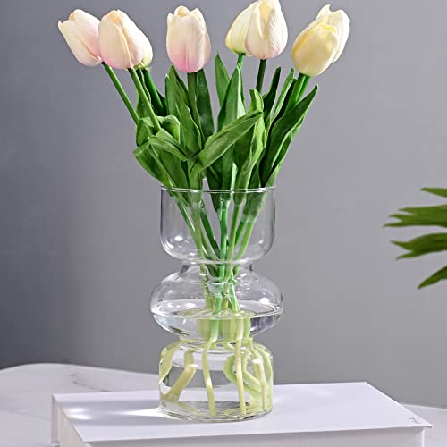 7 inch Clear Glass Flower Vases for Centerpiece Table Home Indoor Desk Decor,Ins Modern Boho Style Vase for Wedding Housewarming Gift