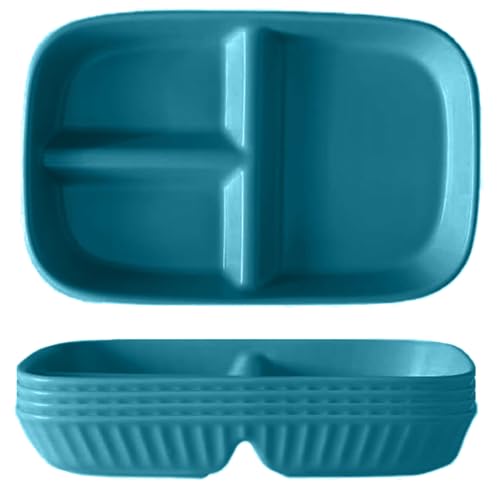 Image of Eco Friendly Serving Plates for Sushi, Snacks, Cake, Meat & Appetizers, Buffet, Party, Picky Eaters, Pasta, Noodles, Campers Dishwasher & Microwave Safe Tableware (Dark Green, Pack of 4)