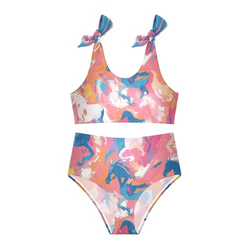 KLL Seamless Pattern Horse Flat Style Watercolor Girl Two Piece Bikini Sets Quick-Dry Beach Bathing Suit Swimsuit3