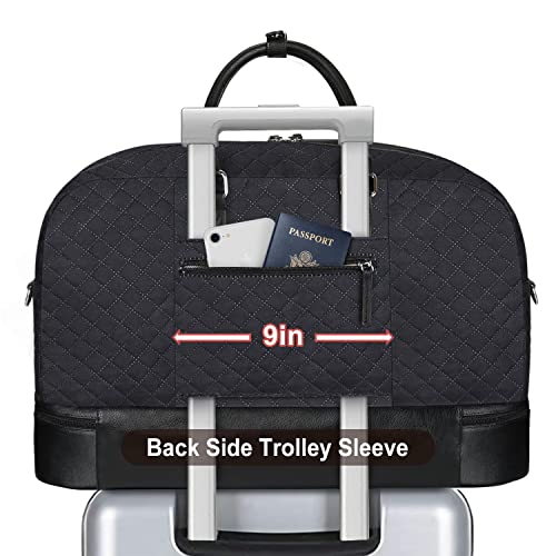 Image of Weekender Bag for Women, Large Overnight Bag Canvas Travel Duffel Bag Carry On Tote with Shoe Compartment 21 inch 3Pcs Set, A06-black+black, Large, Practical