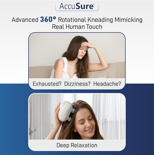 Image of AccuSure Electric Scalp Massager with 96 Silicone Kneading Points | Detachable Heads | Head, Hair & Body Massager for Relaxation & Hair Care (White)