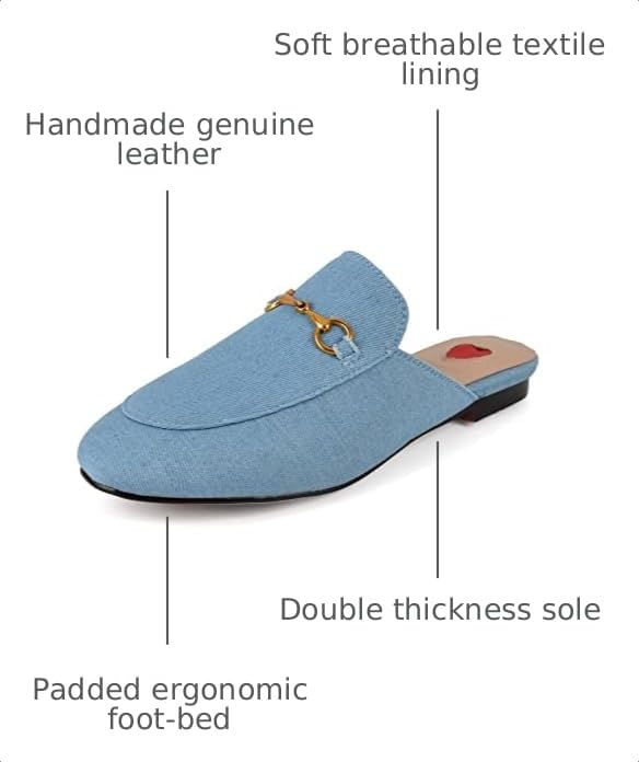 Image of Arqa Mules for Women Almond Toe Leather Flats Slip-on Comfort Backless Loafers Buckle Mule Shoes