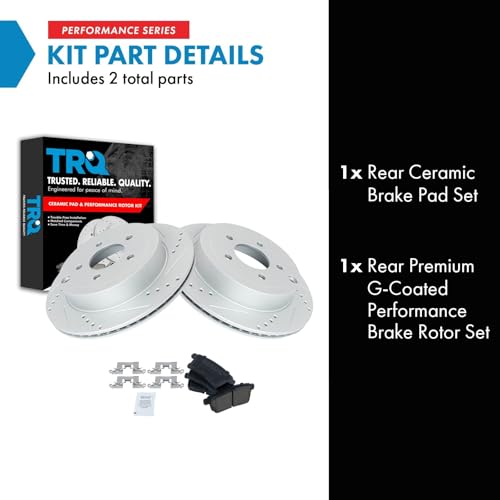 Image of TRQ Performance Rear Brake Pad and Rotor Set Ceramic G Coated Drilled | For 2007-2010 Ford Edge 2007-2010 Lincoln MKX
