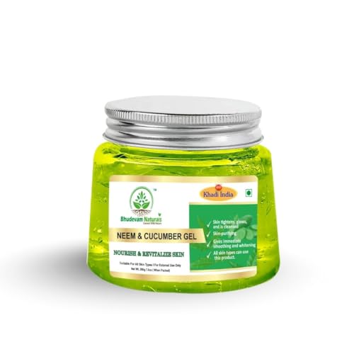 Image of Khadi Organic Neem Cucumber Aloe Vera Gel - Refreshing Skin Relief & Deep Hydration By Bhudevam naturals | Aloe Vera Gel for Dry Skin & Hair | Organic Moisturizing Gel for Women & Men - 200gm