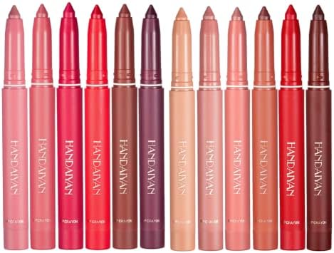 Pakivs 12 Colors Crayon Lipstick Set, Non-Fading Non-Stick Cup Matte Lipstick Pen Waterproof Long Lasting Velvet Lipstick Pencil Lip Liner (Set A + Set B)