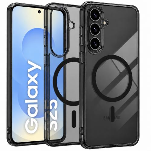 Image of Elzzi Anti Scratch Semi Translucent Cover for Samsung S25 Case, Premium PC + TPU Magnetic Phone Cases Drop Proof, Compatible with Magsafe Slim Never Yellowing Shockproof