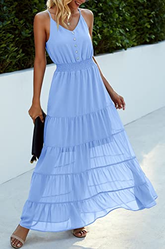 Image of PRETTYGARDEN Women's 2026 Summer Maxi Dress Spaghetti Strap Sleeveless High Waist Beach Vacation Long Sundresses