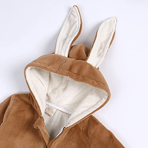 Nowonarodzone dziecko chłopcy dziewczęta 3D Bunny Ear kombinezon jednokolorowa bluza z kapturem Romper Playsuit Zipper body jednoczęściowe jesienno-zimowe ubrania aksamitny brązowy 59 0-3 miesięcy
