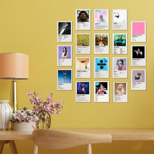 Image of Pop Song Posters Pack of 18 (14.8 x 10.5cm) 300 GSM | Album Minimalist Poster Set | Pinterest Wall Posters | Aesthetic Wall Collage Kit | Aesthetic Wall Decor | Wall Prints for Office