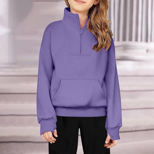 Girls Sweatshirt Long Sleeve Half Zip Up Clothes Stand Neck Fall Winter Pullover Kids Fashion Solid Workout Clothes2