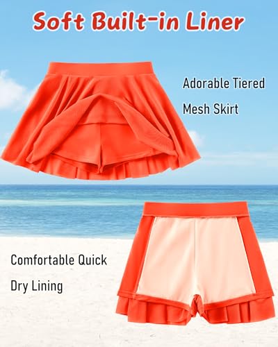 Image of Girls Rash Guard Swimsuit Long Sleeve Bathing Suits with Swim Skirt Shorts Two Piece Sun Protection Swimwear for 3-12 Years
