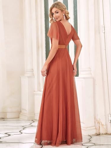 Ever-Pretty Women's Mother of Bride Dress Double V-Neck Empire Waist Front Wrap Tulle Bridesmaid Dress 079622