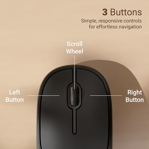 Image of Zebronics Wireless Mouse, 2.4GHz, 1200 DPI, 3 Buttons, High Precision, Comfortable & Ergonomic Design, Lightweight, Power-Saving Mode, USB Nano Receiver (Dazzle 10, Black)