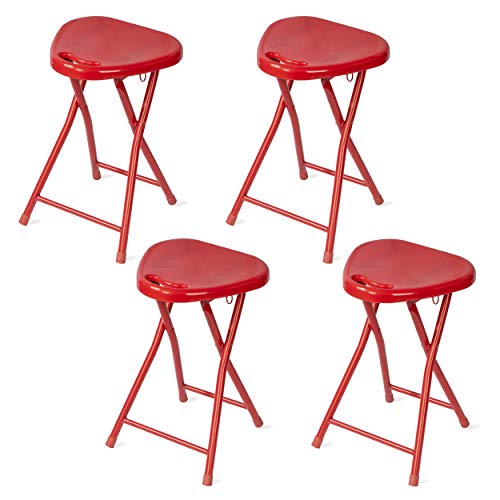 dar Living Folding Stool with Handle, Red (4-Pack)