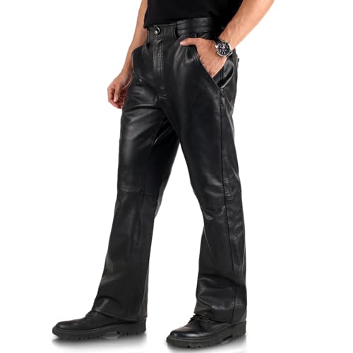Men's Genuine Lambskin Leather Pants (Black, Leather Jeans) - 25040023