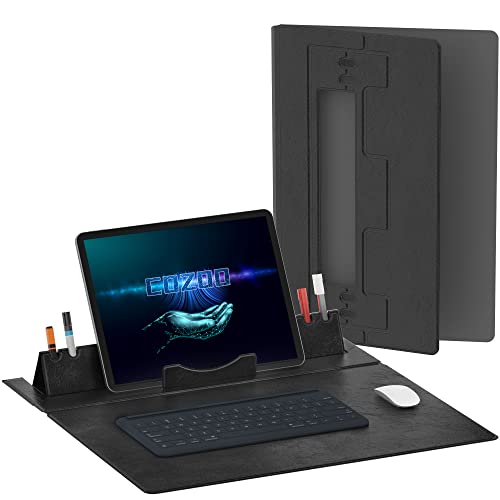 Desk Blotter Pad with Tablet Stand Holder,Computer Desk Mat with Pen Holder,Waterproof Desk Writing Pad Protector,Easy Clean Leather Desk Cover for Office/Home (17.8" x 17.4")Non-Slip Hard Board Pad