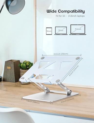 Image of Aoviho Adjustable Laptop Stand for Desk,Portable Laptop Stand Holder and Riser,Foldable Aluminum Notebook Computer Stands for MacBook Air Pro HP Lenovo Dell Samsung, 10-15.6 inch (Sky Blue-Silver)