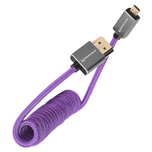 Image of KONDOR BLUE X Gerald Undone | MK2 HDMI to Micro HDMI Thin Short Coiled Braided Cable for On-Camera Monitors, Capture Cards + More | 4K /60hz | 18Gbps 3D HDR MetaData | Limited Edition Purple