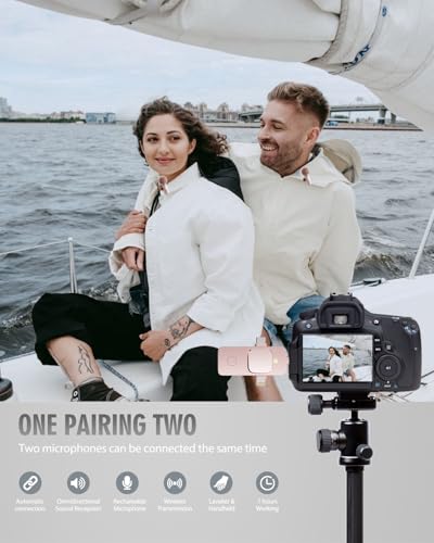 Image of PQRQP Wireless Lapel Microphone for iPhone /Android, Dual-Channel Noise Cancelling Wireless Microphones, High-Fidelity Audio Mini Microphone for Vlogging