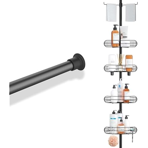 ALLZONE Tension Shower Curtain Rod 43-92 Inches for Bathroom, and Stainless Steel Corner Shower Caddy Tension Pole Combination Cover