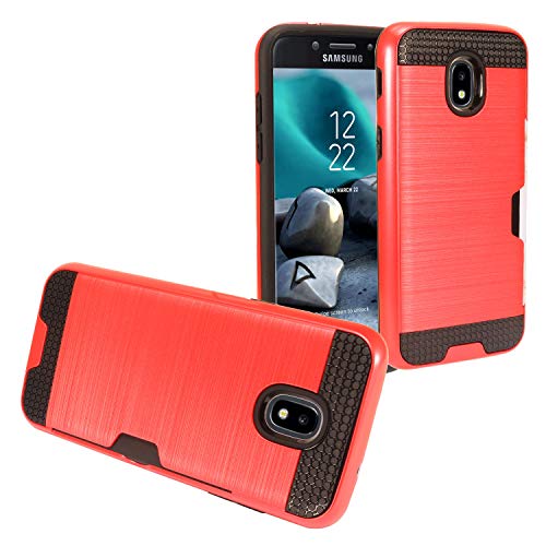 Z-GEN - Compatible with Samsung Galaxy J7 2018, Refine, Star, Crown, Aura, Top, V - Brushed Hybrid Phone Case with Card Slot - CS2 Red