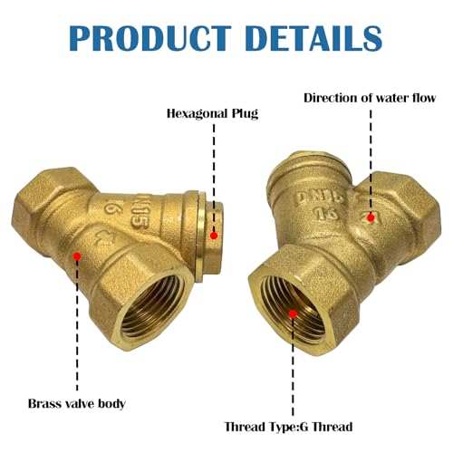 Image of 2Pcs Brass 1 /2 inch Female Thread 100 Mesh Y Shaped Strainer Filter Valve Connector - 800 WOG (with Teflon Tape)