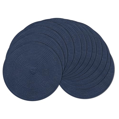 Image of SHACOS 15 inch Round Placemats Set of 12 for Dining Table Braided Circle Place Mats Kitchen Table Placemat Washable Table Mats, Navy Blue