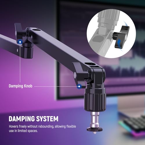 Image of NEEWER Low Profile Mic Arm Desk Stand Mount with Damping, 360 Swivel Articulating Boom Arms with Heighten Pole & Cable Management Channels for Microphone Podcast Gaming Streaming Zoom Calls, MST002
