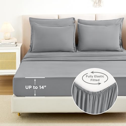 Litanika King Size Comforter Set Medium Gray - 7 Pieces Bed in a Bag King Bedding Comforter Sets, Solid Lightweight Bed Set with Comforter, Sheets, Pillowcases & Shams