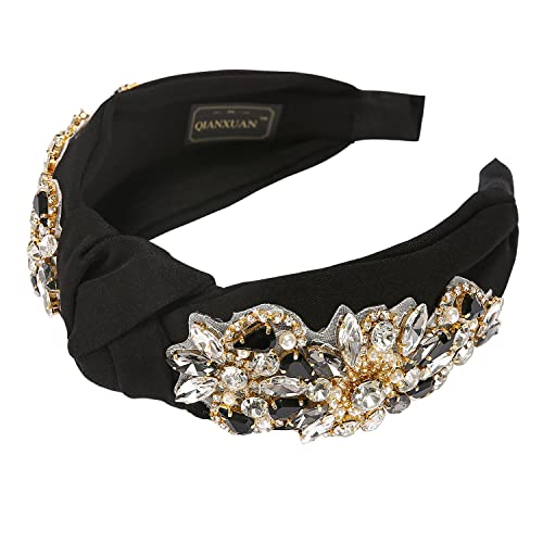 Qianxuan Solid Color Wide Headbands For Women Diamond Rhinestone Headbands For Women Top Knot Headband Crystal Handmade Jewelry Girls Hair Accessories Glisten Fashion Hairband #TOP4