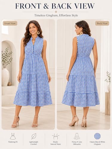 Image of BROVAVE Womens 2026 Summer Sleeveless Shirt Dress Collar Striped V Neck Casual Midi Dresses