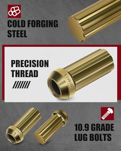 Image of cciyu Set of 32+1 Key Gold Spline Wheel Lug Nuts 14x1.5 Closed End 2 Inch Tall 3 /4 Drive Hex Size for Chevrolet Silverado 2500 /3500 for GMC Sierra 1500 /2500 /3500 for Hummer H2 1999-2019
